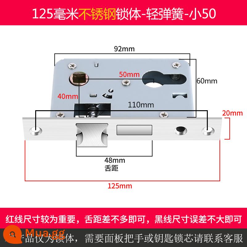 Trong nhà cửa gỗ thân khóa đa năng nhỏ 50 lớn 50 58 im lặng khóa thép không gỉ lưỡi nhà phòng ngủ lõi khóa phụ kiện - Chốt khóa toàn thân bằng thép không gỉ 125mm