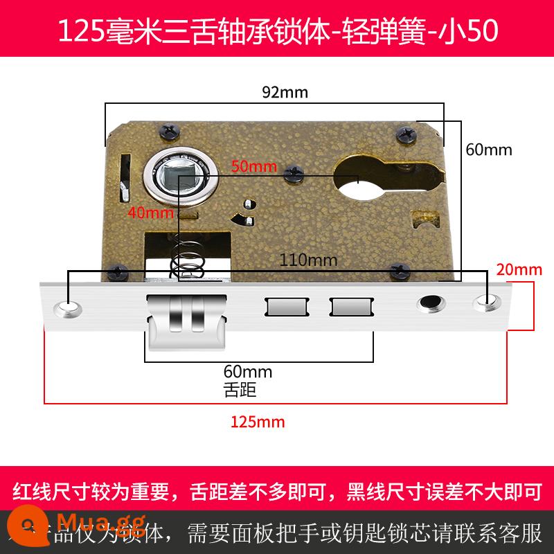 Trong nhà cửa gỗ thân khóa đa năng nhỏ 50 lớn 50 58 im lặng khóa thép không gỉ lưỡi nhà phòng ngủ lõi khóa phụ kiện - Nhỏ 50 ba lưỡi dài 125mm