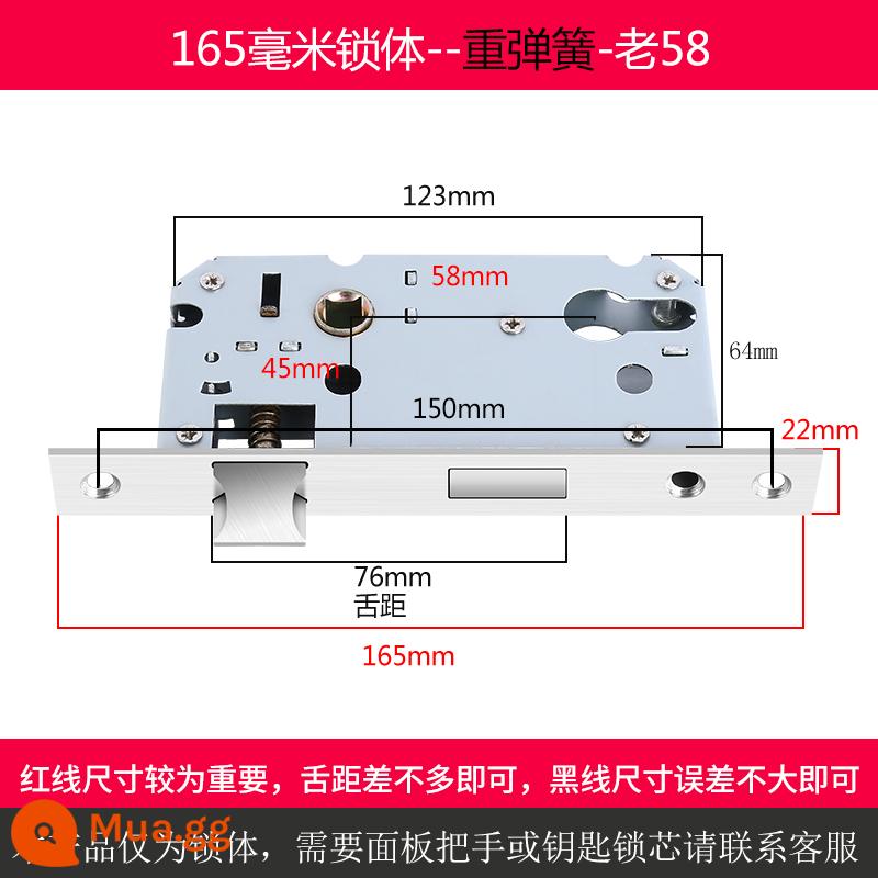 Trong nhà cửa gỗ thân khóa đa năng nhỏ 50 lớn 50 58 im lặng khóa thép không gỉ lưỡi nhà phòng ngủ lõi khóa phụ kiện - 165 mm - lò xo nặng - khoảng cách khóa 76