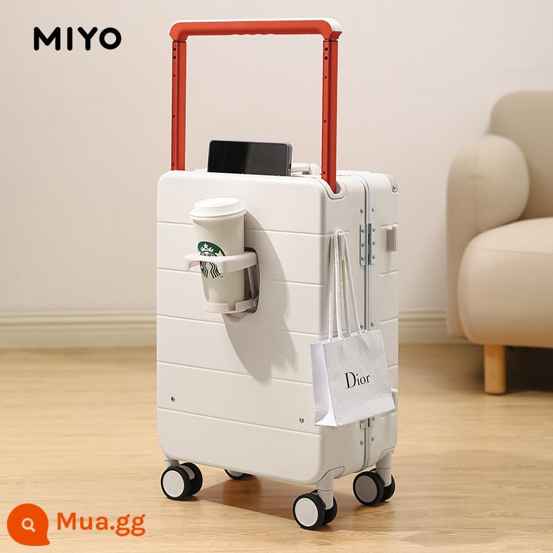 Vali xe đẩy MIYO rộng vali nữ 2022 mới vali da mật khẩu lên máy bay vali bé trai 24 inch - Mẫu khung nhôm màu trắng sang trọng [giá đỡ cốc nước + móc chịu lực]