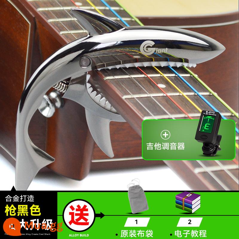 Đàn guitar dân gian chuyển vị clip đàn guitar điện gỗ phụ kiện biến âm thanh clip cá mập phổ kim loại cá tính sáng tạo bắt sóng - [Phong cách cực lớn] Súng đen + Túi vải + Bộ chỉnh