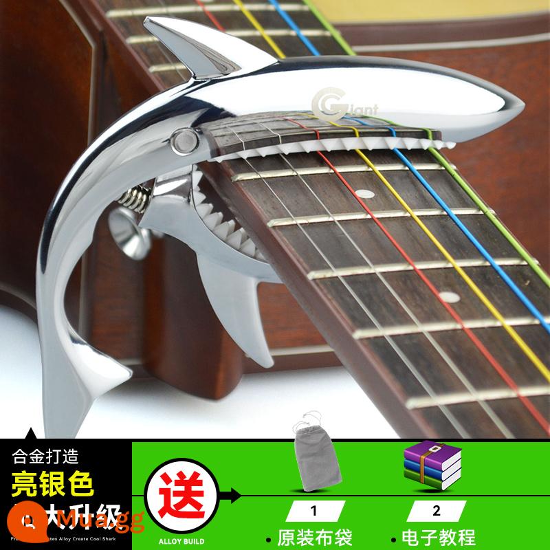 Đàn guitar dân gian chuyển vị clip đàn guitar điện gỗ phụ kiện biến âm thanh clip cá mập phổ kim loại cá tính sáng tạo bắt sóng - [Phong cách cực lớn] Bạc sáng + Túi vải