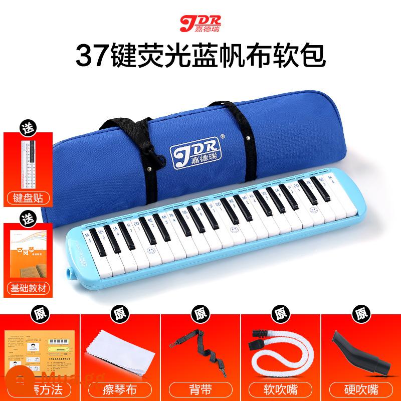 Jiaderui melodica học sinh tiểu học 37 phím với nhạc cụ gió cấp độ biểu diễn chuyên nghiệp dành cho người mới bắt đầu trẻ em nam nữ trưởng thành - Túi mềm màu xanh 37 phím] tài liệu giảng dạy + 1 bộ ống thổi + miếng dán bàn phím