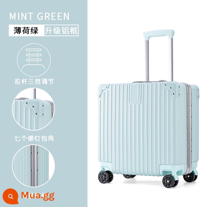 Hành Lý Nữ Nhỏ Ins 18 Inch Lưới Đèn Đỏ Mật Khẩu Xe Đẩy Trường Hợp 20 Sinh Viên Nội Trú Vali Da Nam - Mẫu khung nhôm nâng cấp màu xanh bạc hà (có thể lên ván)