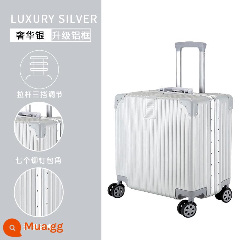 Hành Lý Nữ Nhỏ Ins 18 Inch Lưới Đèn Đỏ Mật Khẩu Xe Đẩy Trường Hợp 20 Sinh Viên Nội Trú Vali Da Nam - Khung nhôm nâng cấp màu bạc Flash