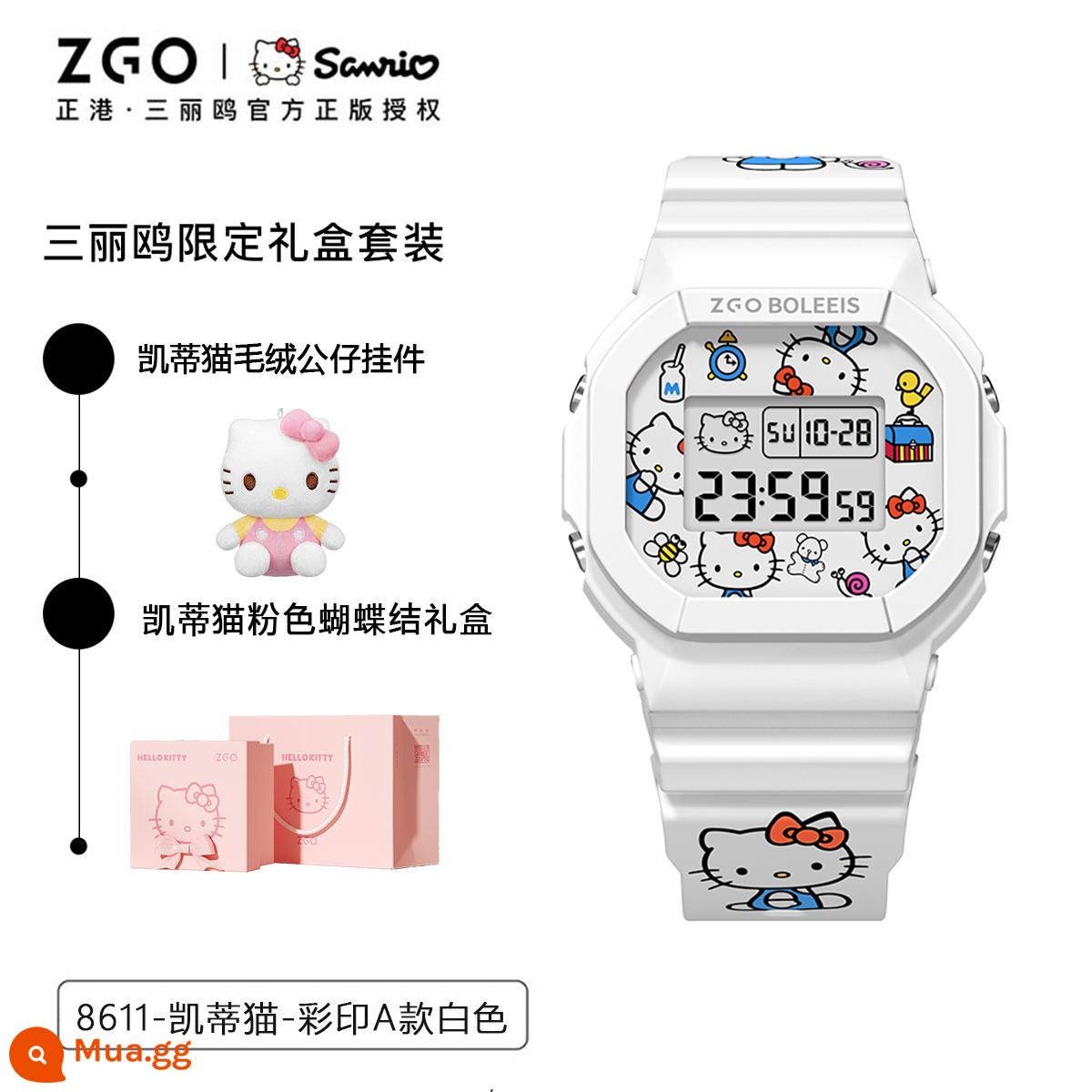 Sanrio Yugui Dogs Co -Branded Electronic Watch - Hộp quà-Xin chào màu trắng [hộp quà màu hồng + đồng hồ + mặt dây chuyền sang trọng]