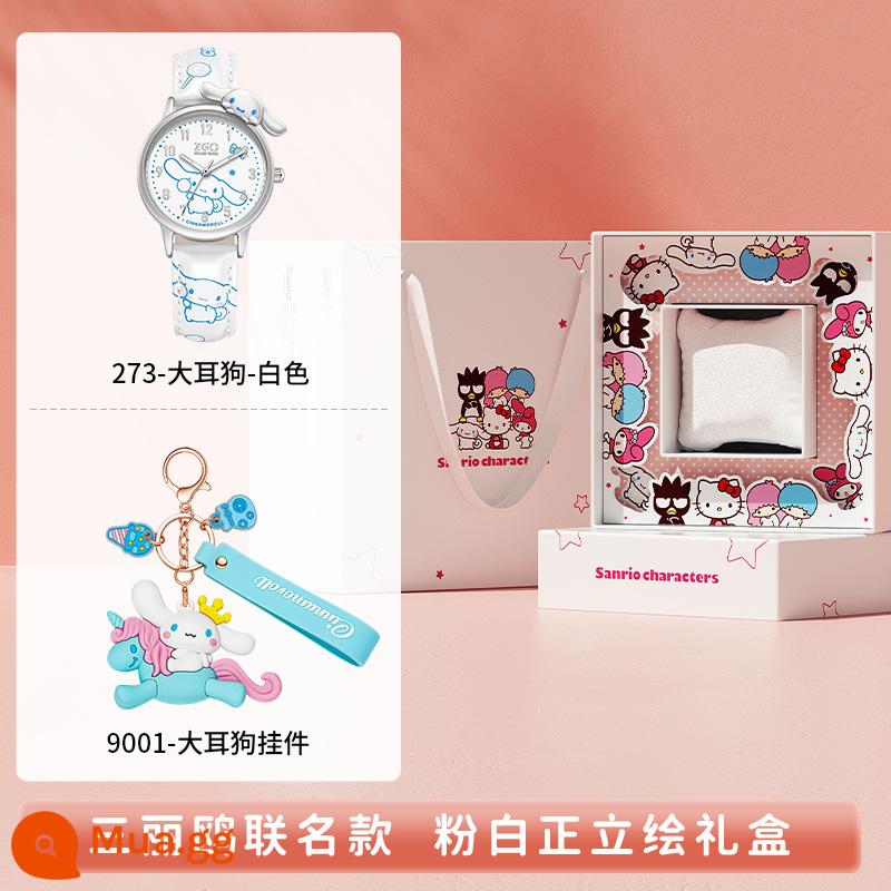 hellokittyĐồng hồ trẻ em Hello công chúa bé gái 5 đồ chơi 6 bé gái 3-13 tuổi 10 học sinh tiểu học chống nước - 273 Chó Tai To-Trắng+9001 Đồ Trang Trí Chó Tai To (Hộp Quà Màu Hồng Và Trắng)