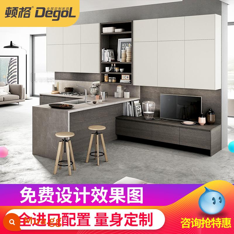 Dunge tổng thể toàn bộ tủ Địa Trung Hải tùy chỉnh bếp mở đồ gỗ nội thất xe tùy chỉnh đảo căn hộ nhỏ tối giản - Quân đội xanh