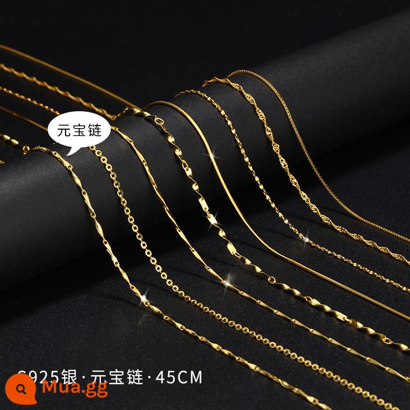 Vòng Cổ Vàng 18K Nữ Bạc 925 Dây Chuyền Mạ Vàng Màu Vàng Trơn Dây Chuyền Mỏng Dây Chuyền Khỏa Thân Dây Xương Xương Đòn Không Có Phụ Kiện Mặt Dây Chuyền - Dây chuyền Yuanbao màu vàng 45cm