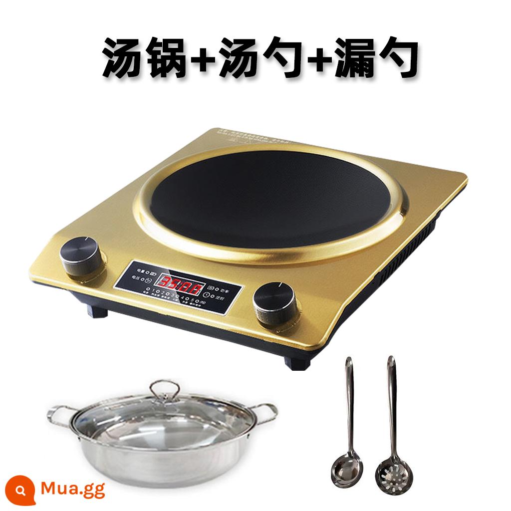 Bếp điện từ hộ gia đình lõm công suất cao 3500W bếp từ dữ dội xào bếp đặc biệt nồi chống thấm nước bếp - Bộ bếp từ + nồi súp + thìa và rây Gold-3500W