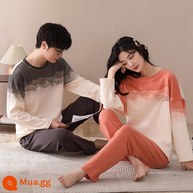 Bộ đồ ngủ cặp đôi mùa xuân và mùa thu áo chui đầu dài tay bằng cotton nguyên chất có thể mặc bên ngoài cho nam và nữ quần áo ở nhà hoạt hình cotton thu đông dễ thương - Cặp đôi MX8810