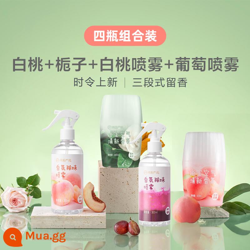 Netease Yanxuan không khí phòng tắm hương thơm tươi mát 4 chai khử mùi trong nhà khử mùi quần áo xịt khử mùi hiện vật - [Peach Blossom Luck] Đào trắng + cây sơn + phun đào trắng + phun nho