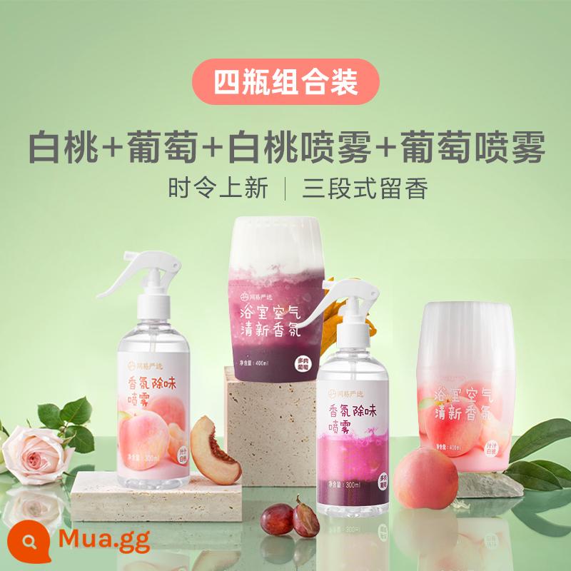 Netease Yanxuan không khí phòng tắm hương thơm tươi mát 4 chai khử mùi trong nhà khử mùi quần áo xịt khử mùi hiện vật - [Natsuhi Genki] Đào trắng + nho + xịt đào trắng + xịt nho