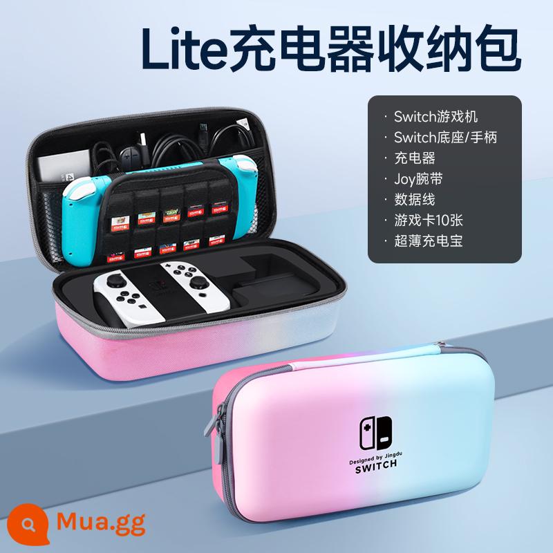 Túi lưu trữ Nintendo Switch Vỏ bảo vệ switcholed vỏ ns có thể được lắp đế sạc phụ kiện túi cứng Bộ điều khiển trò chơi switchlite hộp cassette xách tay tay cầm máy chủ dung lượng lớn - Mẫu bộ sạc Lite [gradient màu xanh và hồng ★ có thể được lắp đặt với bộ sạc + tay cầm] đi kèm với miếng dán + nắp