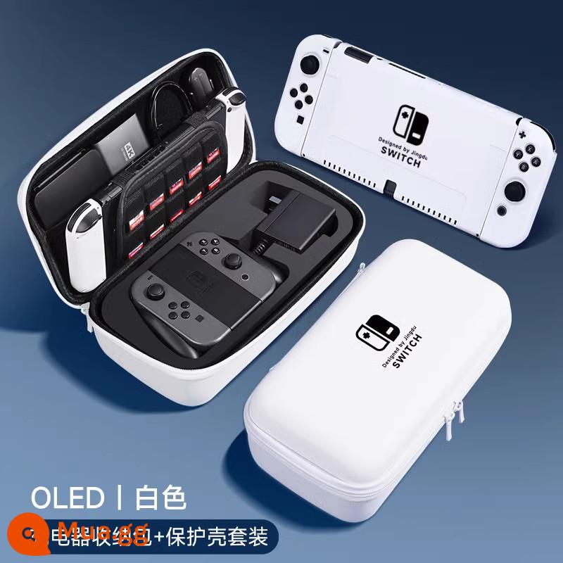 Túi lưu trữ Nintendo Switch Vỏ bảo vệ switcholed vỏ ns có thể được lắp đế sạc phụ kiện túi cứng Bộ điều khiển trò chơi switchlite hộp cassette xách tay tay cầm máy chủ dung lượng lớn - Bộ OLED [túi đựng màu trắng + vỏ cùng kiểu dáng] đi kèm phim + nắp