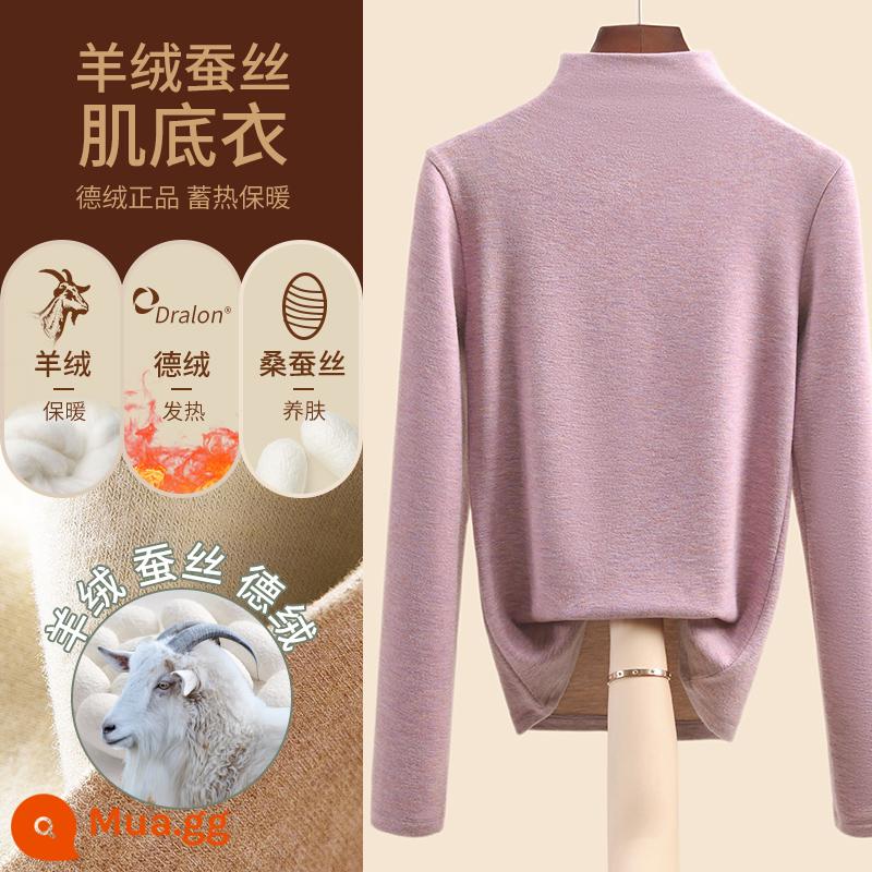 Áo sơ mi nữ đáy nhung lụa cashmere Đức 2022 kiểu mới cộng nhung dày ấm thu đông phong cách nước ngoài - Màu tím