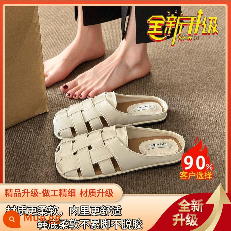 Dép công sở nữ mặc mùa hè slip on 2023 Baotou Roman nửa kéo mới Xăng đan Muller thông thường phù hợp với mọi lứa tuổi - [90% khách hàng chọn] Phiên bản nâng cấp cao cấp màu trắng nhạt