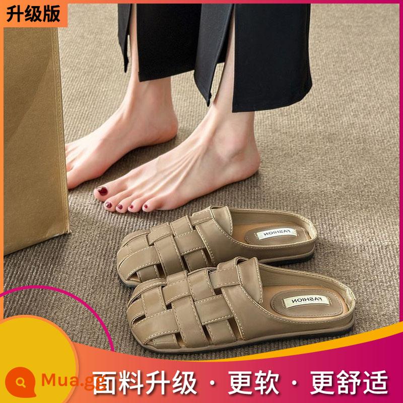 Dép công sở nữ mặc mùa hè slip on 2023 Baotou Roman nửa kéo mới Xăng đan Muller thông thường phù hợp với mọi lứa tuổi - Phiên bản nâng cấp màu nâu