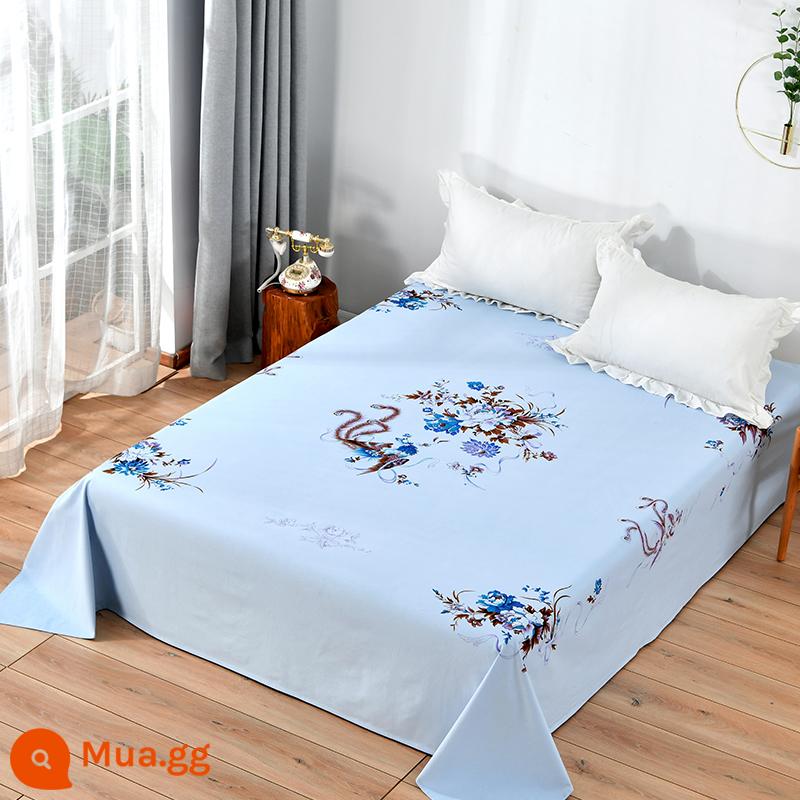 Thượng Hải Cổ Quốc Gia 100 Cotton In Dày Cũ Thô Ga Giường Đơn Chăn Hoài Cổ Vải Cotton - Phượng Hoàng Hoa Mẫu Đơn-Xanh