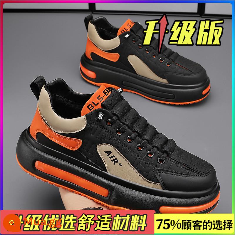 Nhà Ga Châu Âu Giày Nam Mùa Xuân Giày Lười Thể Thao Da Đen Giày Sneaker Tăng Chiều Cao Tất Cả Các Trận Đấu Forrest Gump Giày Hợp Thời Trang - Cam đen (phiên bản nâng cấp)