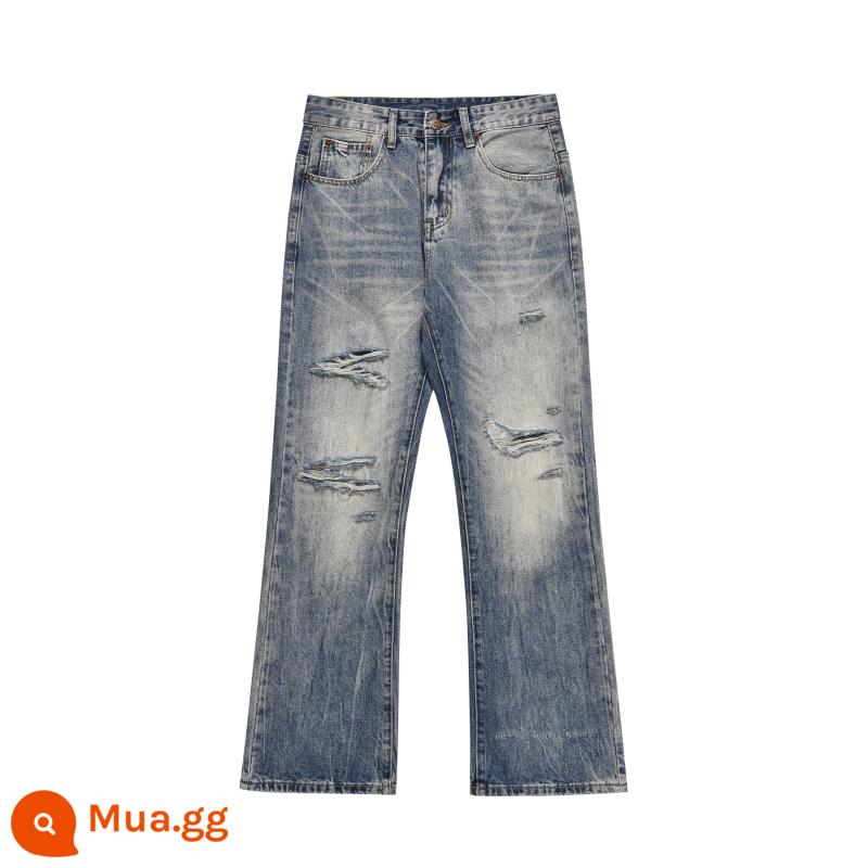 FLYOFF quần jeans ống loe ống thẳng thiết kế mới hợp thời trang kiểu Mỹ dành cho nam - Lỗ xanh [Lỗ thủng phiên bản 3.0]