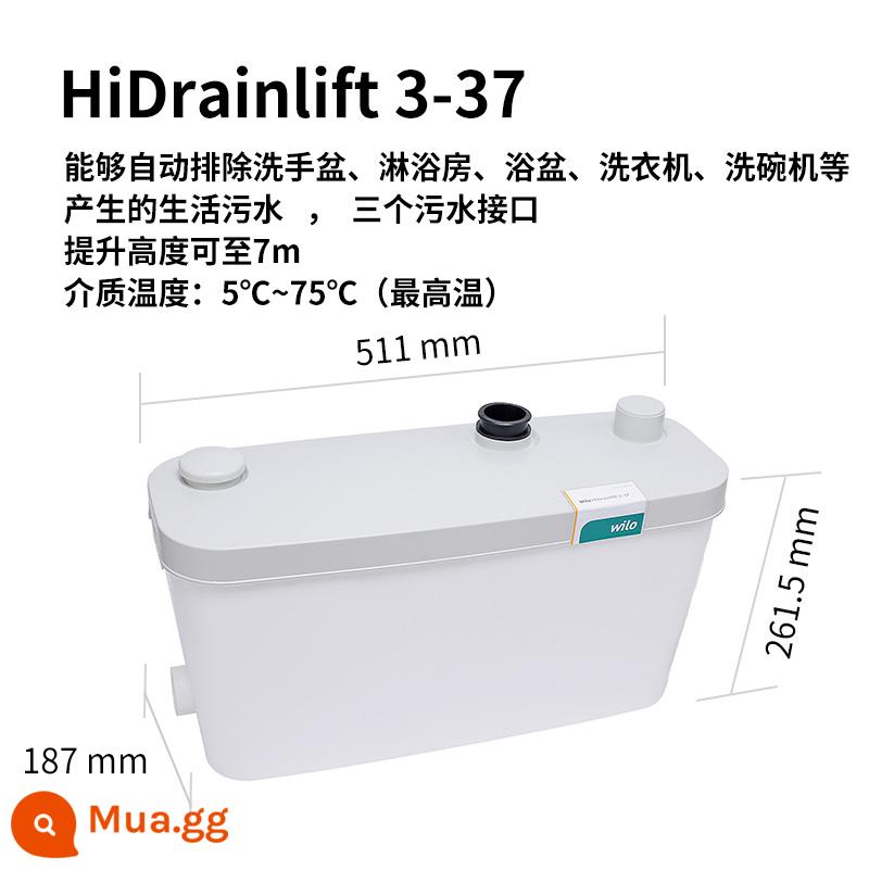 Máy nâng nước thải hộ gia đình Wilo của Đức hoàn toàn tự động máy bơm nâng nước thải nhà vệ sinh tầng hầm máy bơm nghiền máy bơm nước thải - HiDrainlift 3-37 [thích hợp cho vòi sen, chậu rửa, máy giặt, bếp]