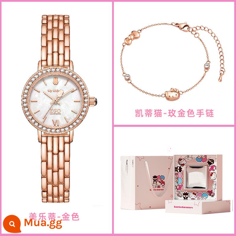 Đồng hồ Tidecolor doanh Sanrio hello kitty dành cho nữ thích hợp dành cho nữ ánh sáng sang trọng cao cấp cảm giác Tứ Xuyên Fritillaria - Giai điệu vàng hồng + Bàn tay Kitty [hộp quà màu hồng và trắng]