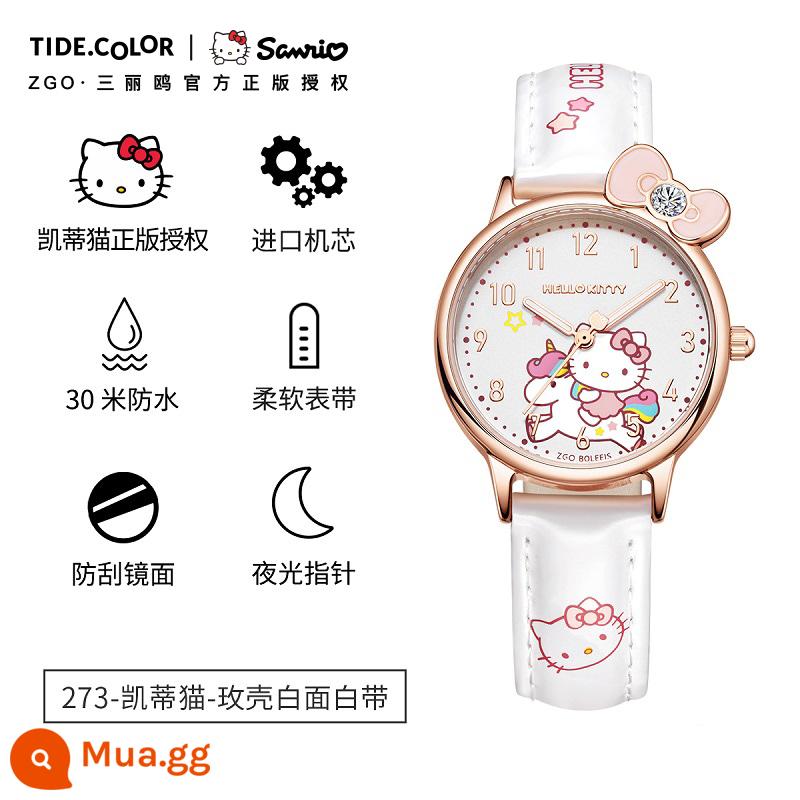 Tidecolor doanh Sanrio quế đồng hồ chó nữ chó tai to chó nguyệt quế học sinh chống thấm nước dạ quang nữ mẫu - Sanrio chính hãng-273 vỏ hoa hồng bạch huyết mặt trắng Xin chào