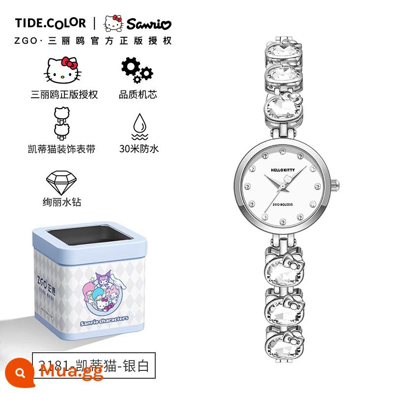 Đồng hồ Tidecolor doanh Sanrio hello kitty dành cho nữ thích hợp dành cho nữ ánh sáng sang trọng cao cấp cảm giác Tứ Xuyên Fritillaria - [Chính hãng]2181Hello-Bạc