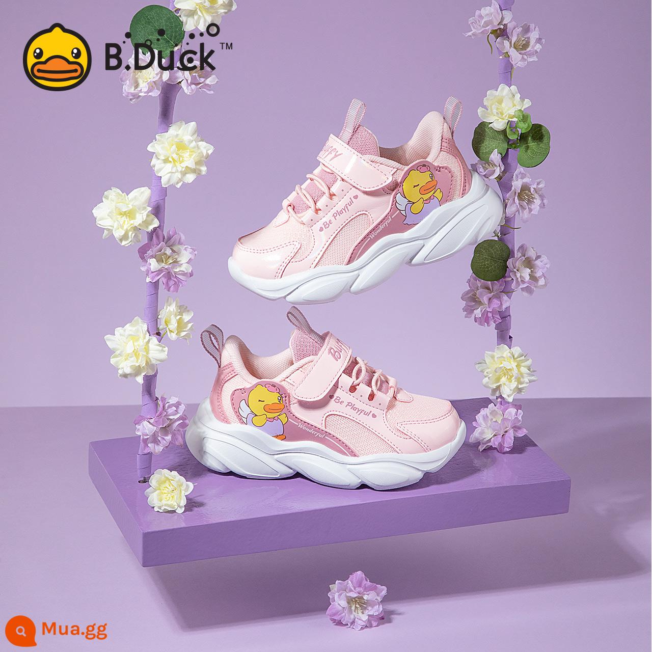 B.Duck Vịt Vàng Nhỏ Giày Trẻ Em Giày Sneaker Bé Gái Thu Đông 2022 Mới Bố Giày Giày Trẻ Em Đế Mềm Triều - Hồng