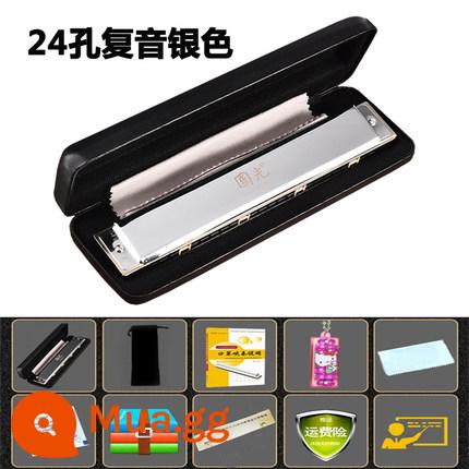 Guoguang kèn harmonica có dấu 24 lỗ nam và nữ mới bắt đầu học sinh người lớn trẻ em nhập học phím C đa âm mức độ biểu diễn chuyên nghiệp - 28 Đa âm bạc cao quý trong giấc mơ của Kong Guozhi [Gửi trọn bộ quà tặng sang trọng]