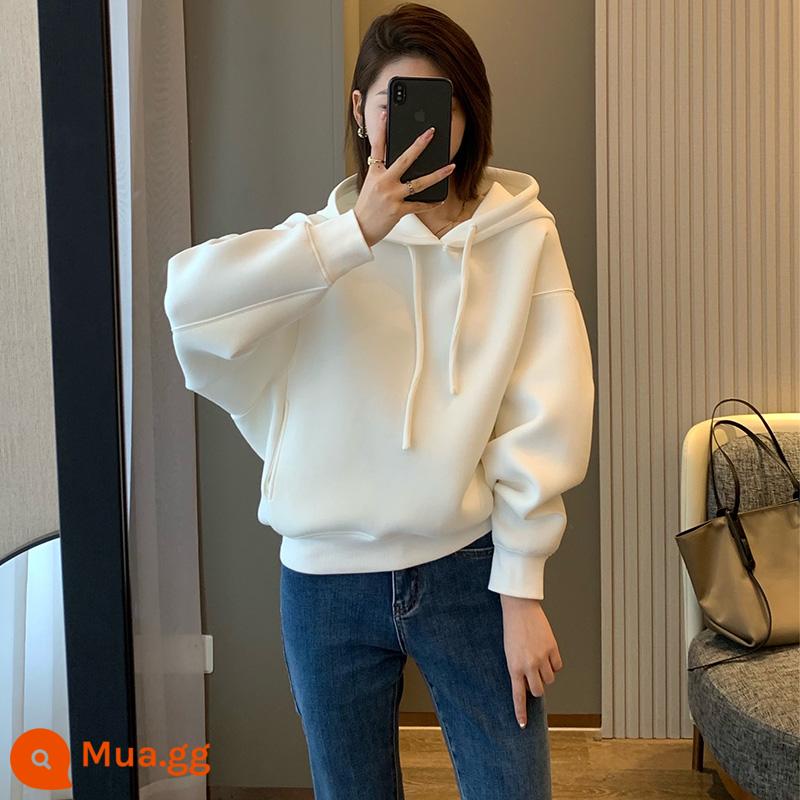 Áo Hoodie Nữ Mới 2022 Hot Phong Cách Thời Trang Phong Cách Nước Ngoài Oversize Người Nhỏ Plus Nhung Dày Top Thu Đông - Màu trắng không nhung [cổ điển/nhỏ/phổ biến trong năm nay/2023 hàng mới của Châu Âu/đầu thu/thời trang giảm tuổi theo phong cách nước ngoài/đầu thu/mùa thu và mùa đông/tay áo trễ vai/raglan/fufu/sữa/vai dương/sang trọng Hồng Kông phong cách]