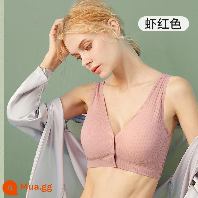 Bộ đồ lót cho con bú cotton nguyên chất phần mỏng tập hợp chống chảy xệ khi mang thai áo ngực đặc biệt cho con bú khóa trước áo vest - Tôm đỏ nguyên chất kiểu bông 1 con