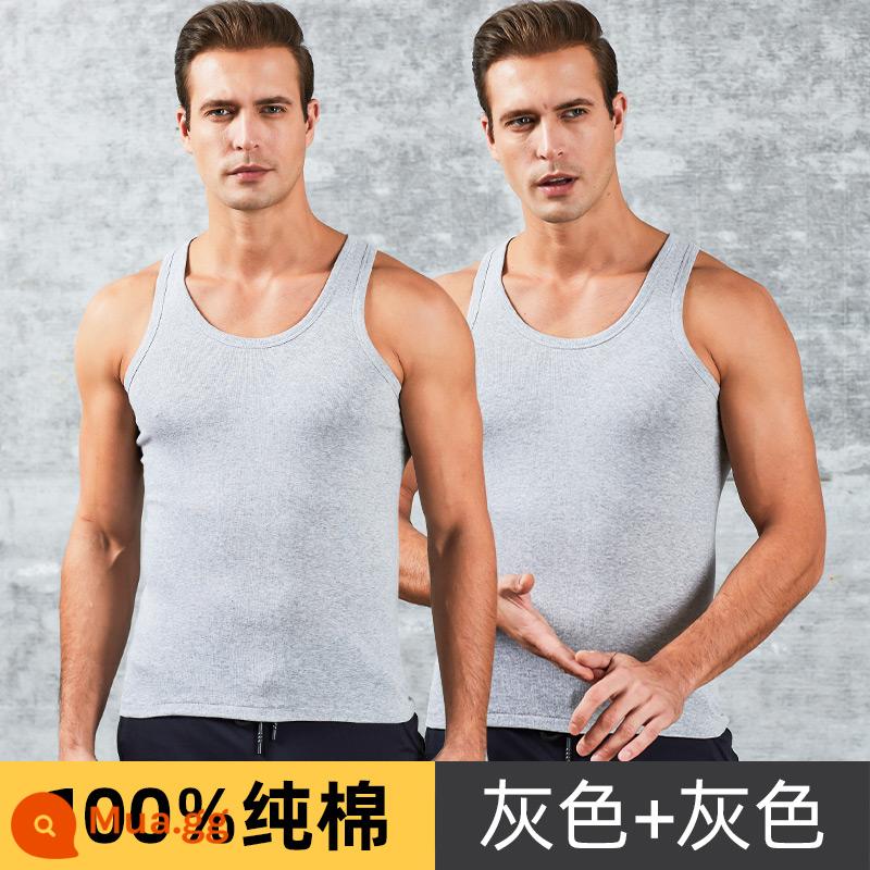 Nanjiren cotton nguyên chất áo vest nam thể dục thể thao không tay vượt rào trung niên và người cao tuổi cotton rộng mặc bên trong áo lót - Xám + xám [2 cái]