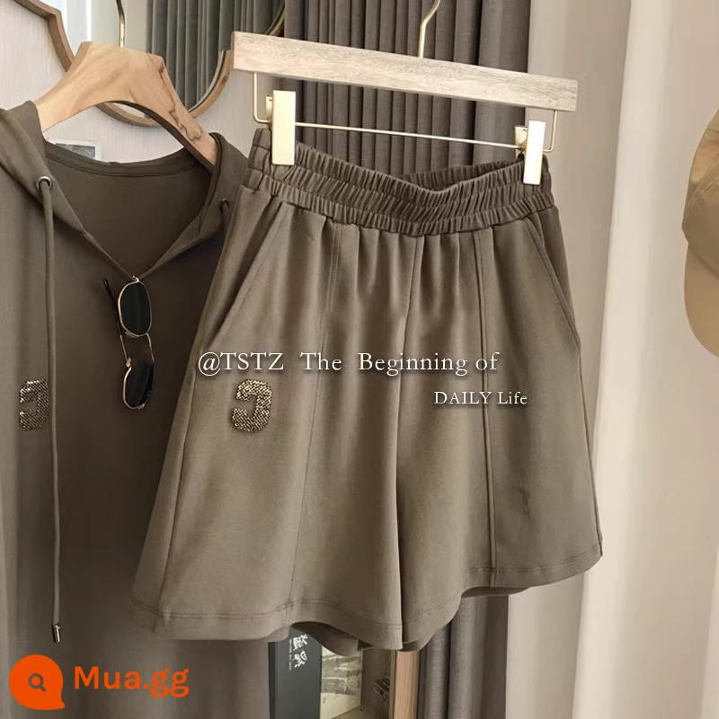 Thời trang Thể thao thông thường Bộ Nữ 2022 Mùa hè Mới lỏng lẻo ngắn -Sleeved T -shirt Wide -leg Hot Quần Học sinh hai mảnh - Màu cà phê [phiên bản gốc chất lượng cao]