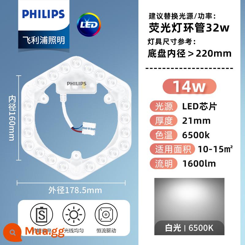 Philips Đèn Trần LED Bấc Hút Từ Vòng Lõi Thay Thế Dải Đèn Phòng Ngủ Đèn LED Bảng Đèn Đĩa Vòng Đèn Ống - [Lục giác] 14w [ánh sáng trắng nổi bật] đường kính 17,8cm