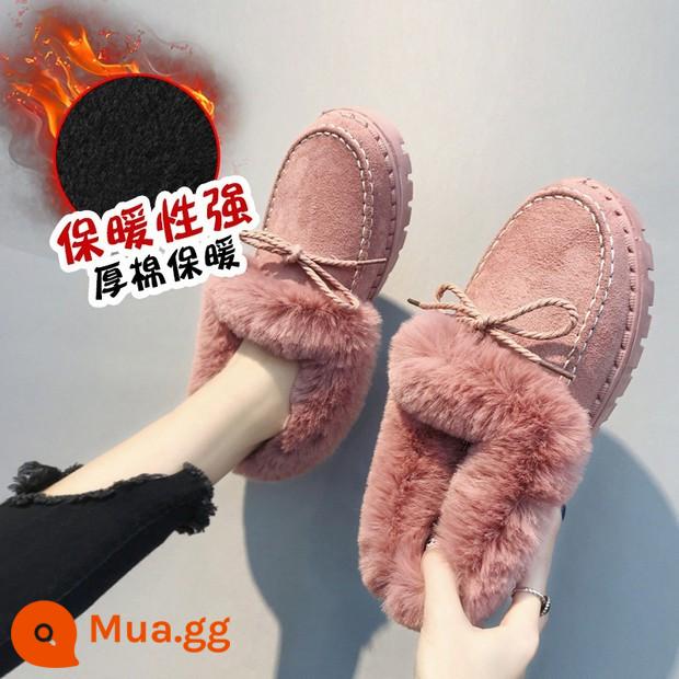 Giày Maomao Doudou dành cho nữ, thu đông 2023 phong cách mới, nhung ấm áp, phiên bản Hàn Quốc, giày đế bằng cotton đa năng, hợp thời trang - Hồng