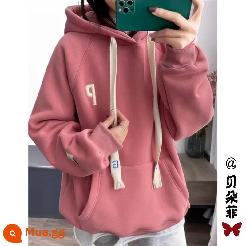 Sơn Đông Jimo Nỉ Hoodie Nữ Mùa Đông Áo Khoác Oversize Nhỏ Người Đàn Ông 2023 Đầu Mùa Xuân Mới Hàng Đầu - Hồng