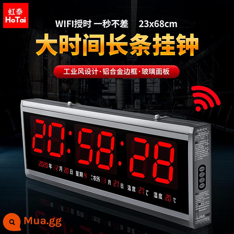 Hongtai 2023 Nhà Mới Đồng Hồ Phòng Khách Để Bàn Đồng Hồ Điện Tử Nhà Lịch Vạn Niên Im Lặng Đồng Hồ Treo Tường 3613 - 23x68cm-đèn đỏ-thời gian wifi