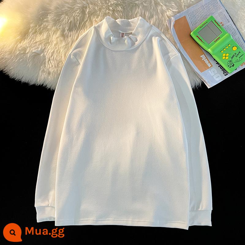 Demo semi -High -Necked dài -sleeved t -shirt nam quần áo mùa thu ấm áp và nhung dày mùa thu và mùa đông, mặc quần áo và áo sơ mi dưới - 00-trắng