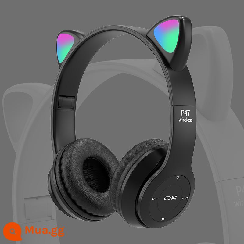 Tai nghe Girl Heart Cat Ears Glow Tai nghe Bluetooth không dây Hoạt hình trực tiếp gắn trên đầu Nhẹ Máy tính di động nhỏ gọn Tai nghe dành cho nữ sinh dễ thương Tai nghe trò chơi âm nhạc dành cho trẻ em Thích hợp cho Huawei Apple - mR đen [âm thanh nổi song phương, thời lượng pin 12 giờ]