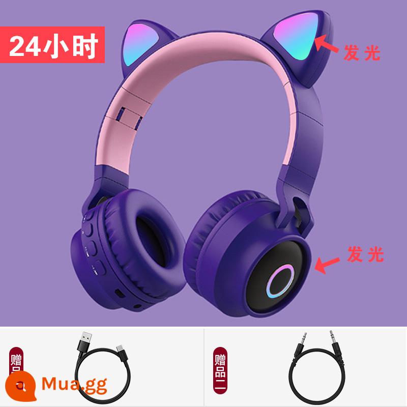 Tai nghe Girl Heart Cat Ears Glow Tai nghe Bluetooth không dây Hoạt hình trực tiếp gắn trên đầu Nhẹ Máy tính di động nhỏ gọn Tai nghe dành cho nữ sinh dễ thương Tai nghe trò chơi âm nhạc dành cho trẻ em Thích hợp cho Huawei Apple - LX nâng cấp mẫu tai mèo tím [thời lượng pin 24 giờ + chất lượng âm thanh 9D]