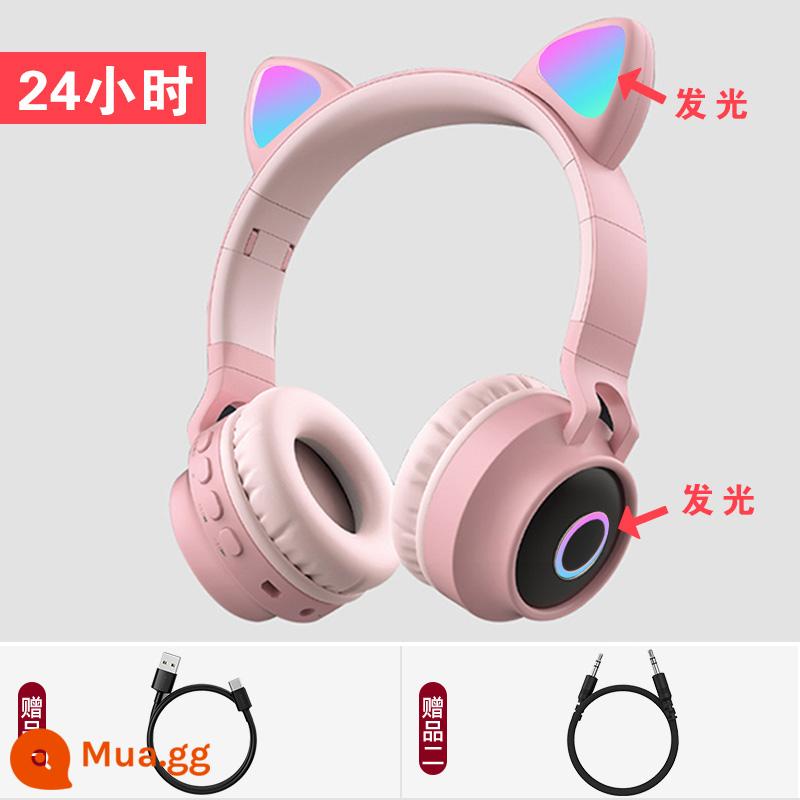 Tai nghe Girl Heart Cat Ears Glow Tai nghe Bluetooth không dây Hoạt hình trực tiếp gắn trên đầu Nhẹ Máy tính di động nhỏ gọn Tai nghe dành cho nữ sinh dễ thương Tai nghe trò chơi âm nhạc dành cho trẻ em Thích hợp cho Huawei Apple - Mẫu tai mèo hồng nâng cấp LX [thời lượng pin 24 giờ + chất lượng âm thanh 9D]