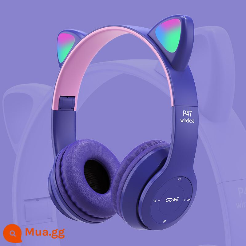 Tai nghe Girl Heart Cat Ears Glow Tai nghe Bluetooth không dây Hoạt hình trực tiếp gắn trên đầu Nhẹ Máy tính di động nhỏ gọn Tai nghe dành cho nữ sinh dễ thương Tai nghe trò chơi âm nhạc dành cho trẻ em Thích hợp cho Huawei Apple - mR màu tím [âm thanh nổi song phương, thời lượng pin 12 giờ]