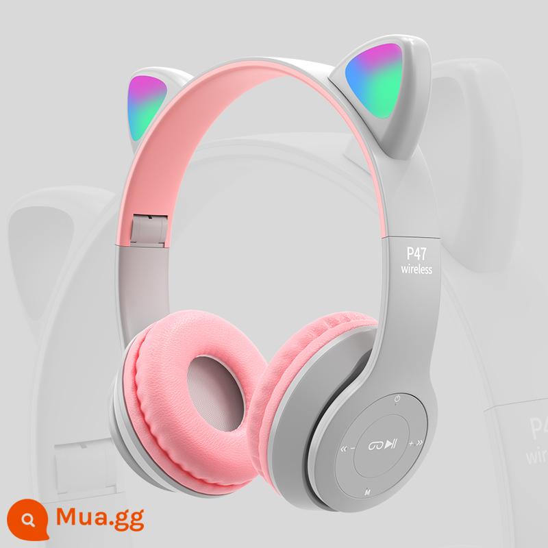 Tai nghe Girl Heart Cat Ears Glow Tai nghe Bluetooth không dây Hoạt hình trực tiếp gắn trên đầu Nhẹ Máy tính di động nhỏ gọn Tai nghe dành cho nữ sinh dễ thương Tai nghe trò chơi âm nhạc dành cho trẻ em Thích hợp cho Huawei Apple - mR màu xám [âm thanh nổi chất lượng cao, thời lượng pin dài 24 giờ]