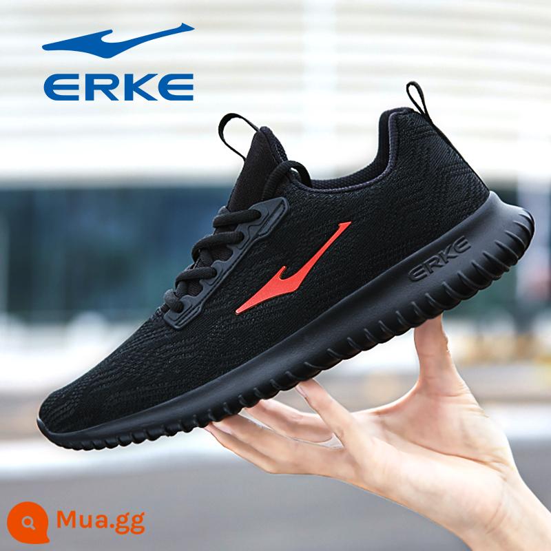 Hongxing Erke Nam Mùa Thu Đông Da Chống Thấm Nước Chạy Bộ Chính Thức Hàng Đầu Store Mùa Đông Nỉ Giày Sneakers Nam - H lưới-đen đỏ 4126