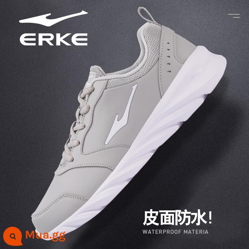 Hongxing Erke Nam Mùa Thu Đông Da Chống Thấm Nước Chạy Bộ Chính Thức Hàng Đầu Store Mùa Đông Nỉ Giày Sneakers Nam - Bề mặt da I xám nhạt 3162