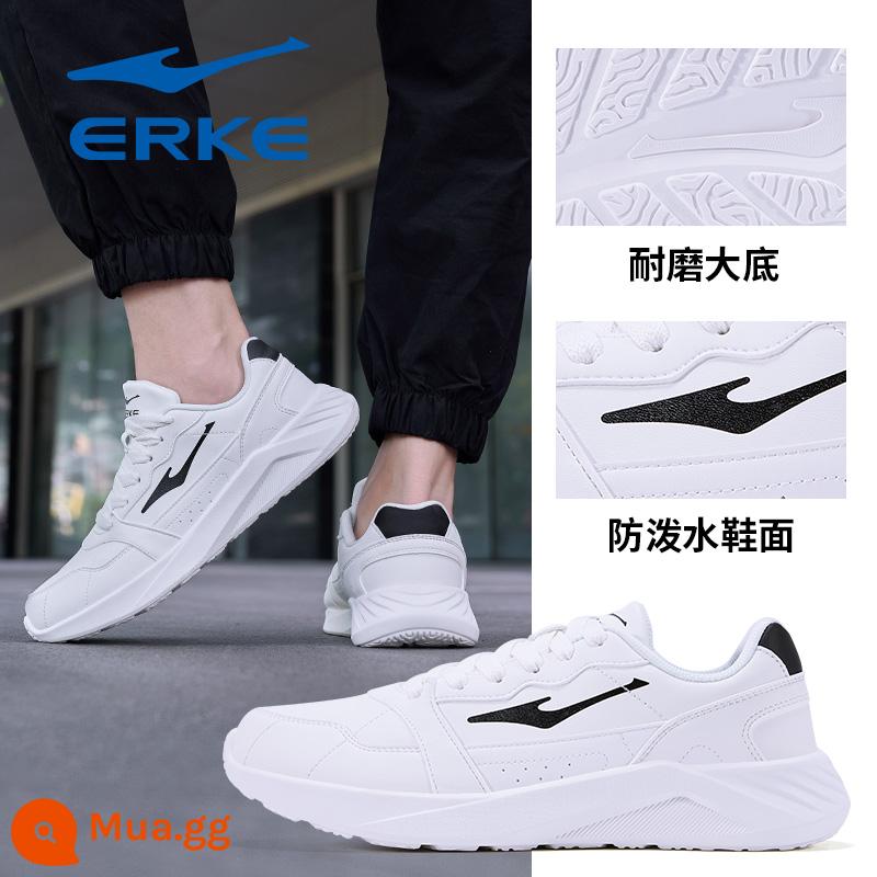 Hongxing Erke Nam Mùa Thu Đông Da Chống Thấm Nước Chạy Bộ Chính Thức Hàng Đầu Store Mùa Đông Nỉ Giày Sneakers Nam - Bề mặt da I - trắng và đen 3353