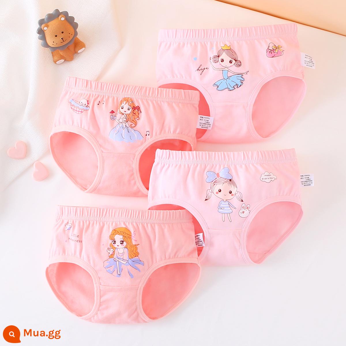 Đồ lót bé gái quần đùi 4 góc quần đùi trẻ em cotton nguyên chất mùa hè 4 góc mỏng bé gái trung niên và nhỏ 100% không kẹp pp - Lucky Princess (Phong Cách Tam Giác) (4 Gói) Cotton Chải Kỹ Loại A