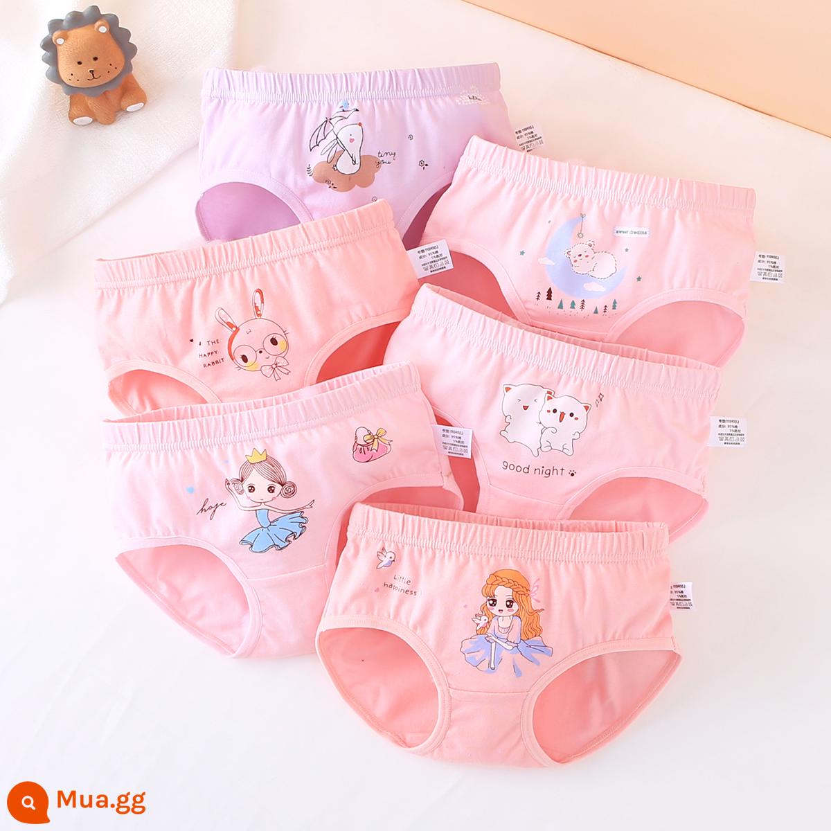 Đồ lót bé gái quần đùi 4 góc quần đùi trẻ em cotton nguyên chất mùa hè 4 góc mỏng bé gái trung niên và nhỏ 100% không kẹp pp - Công chúa gấu kết hợp (kiểu tam giác) (6 gói) Loại A Cotton chải kỹ